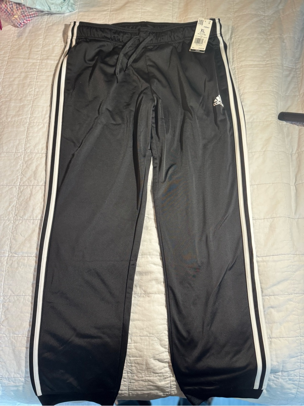 adidas Black Track Pants with White Side Stripes